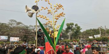 উৎসবমুখর পরিবেশে বরিশালে তারেক রহমানের জনসভায় নেতাকর্মীদের ঢল